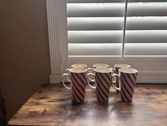 Set of 6 Holiday Striped Ceramic Mugs