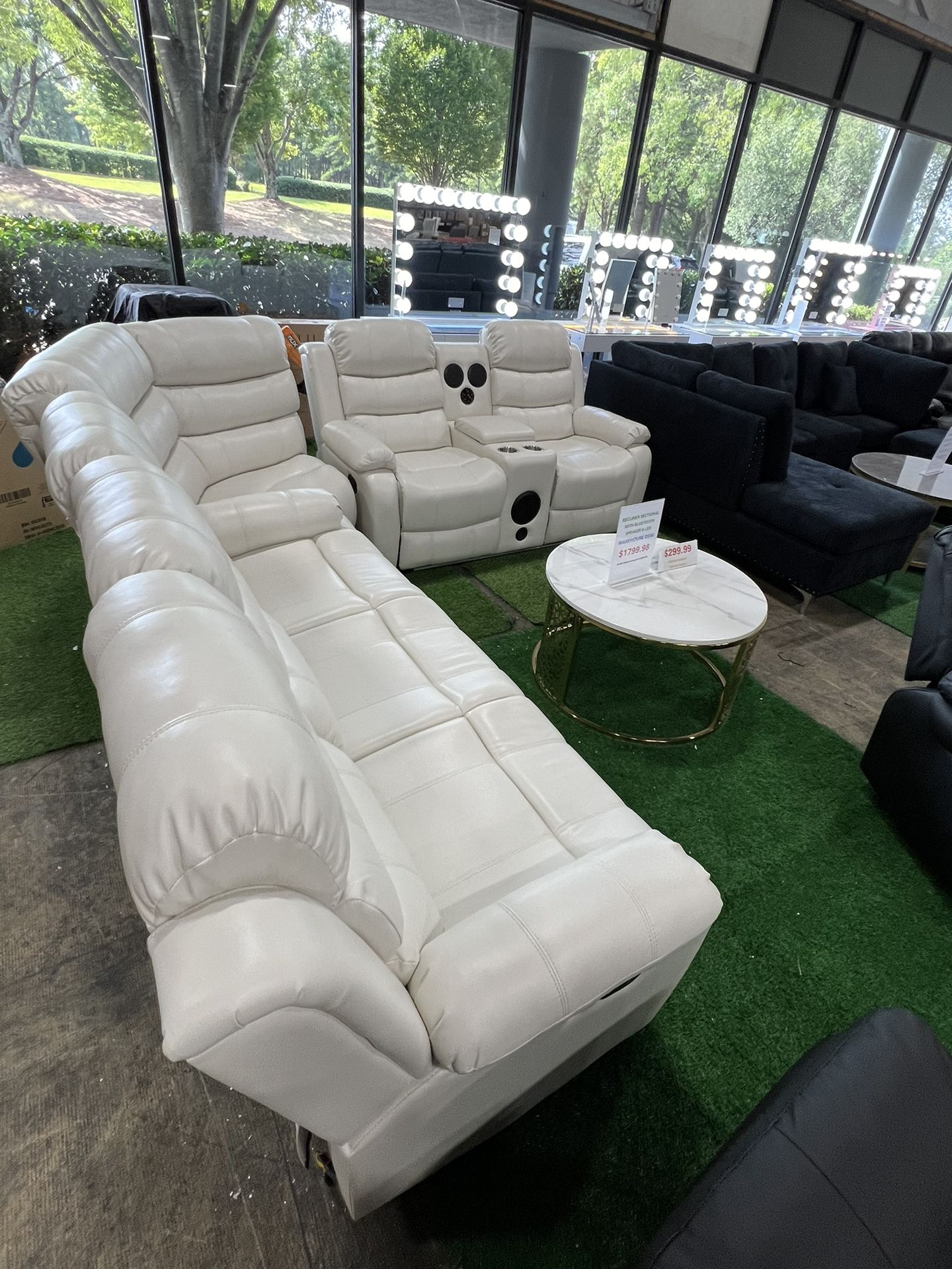 Living Room Sectional with LED and Bluetooth Speaker ( White, Brown, Black, Grey)