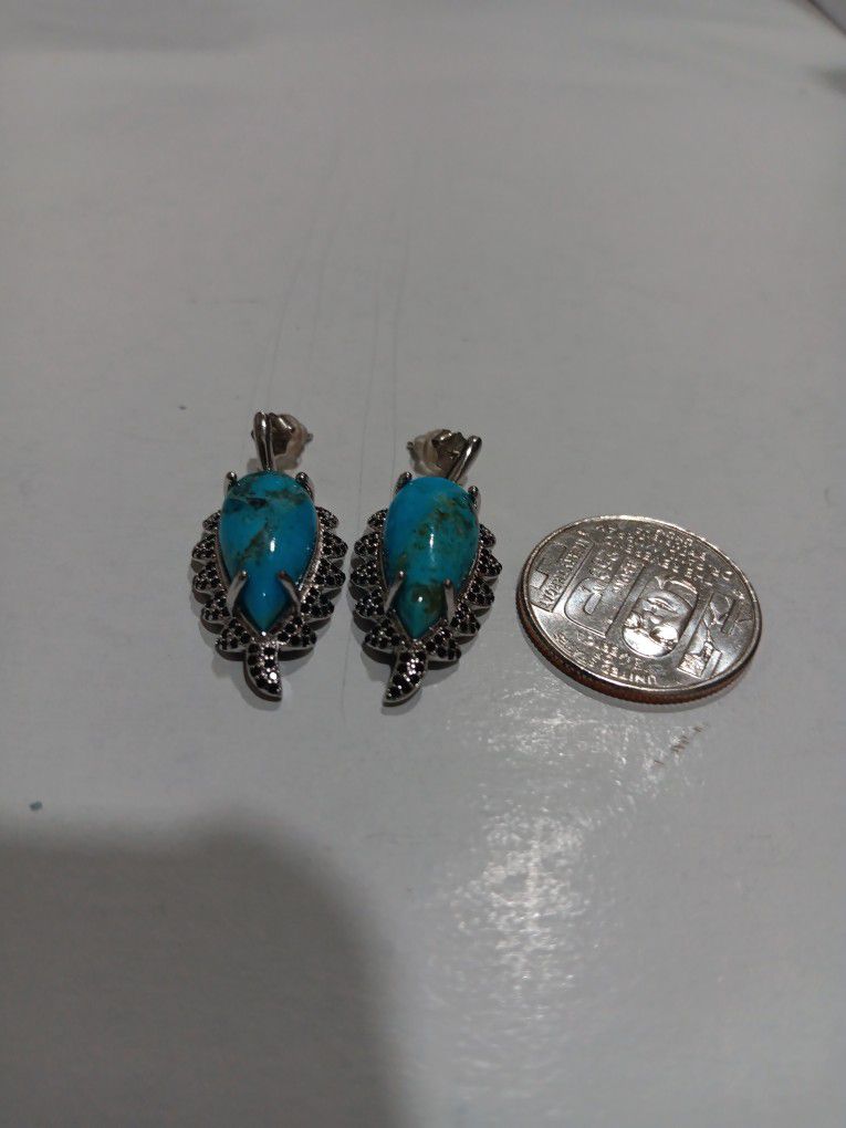 Nature Turquoise  S925 Earings 1.5"