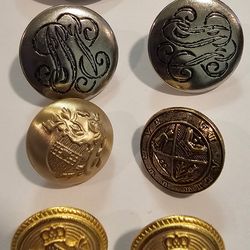 Vintage monogram and shield military style metal buttons for sewing