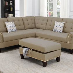 Beige Sectional Sofa With Ottoman 