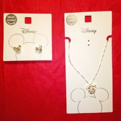 Sterling Silver Mickey Mouse Earrings & Necklace Set 