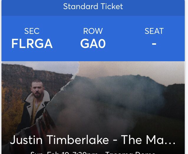 Two GA floor tickets for Justin Timberlake Sunday