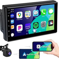 7 Inch Double Din Car Radio Touchscreen Radio for Apple CarPlay, Android Auto, with Bluetooth, Backup Camera, Subwoofer, FM Radio, Mirror Link
