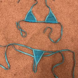 New One Size Teal Sheer Mesh Bikini Lingerie Festival Dancer Set 