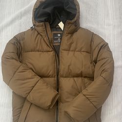 NWT Aeropostale Men's Size M Cold Control Full Zip Puffer LS Jacket Brown/ Olive Reg Green / White