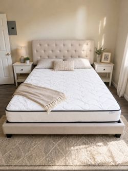 Queen Bed Frame + Mattress + Box Spring – Full Set