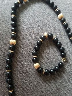 14k gold onyx bracelet and necklace