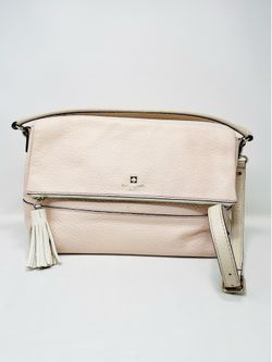 Kate Spade Medium Leather Crossbody Shoulder Bag Beige Pink Purse NICE