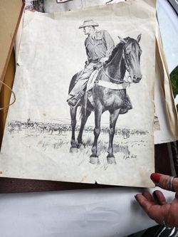 Unframed Vintage Cowboy Sketch