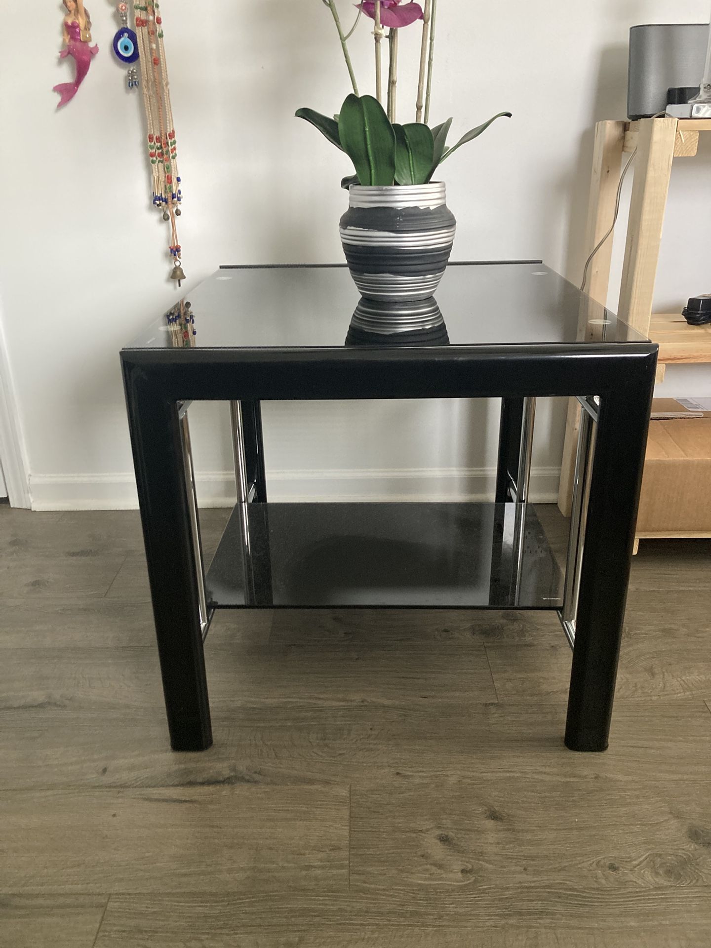 Black Tampered glass table With Metal Frame New