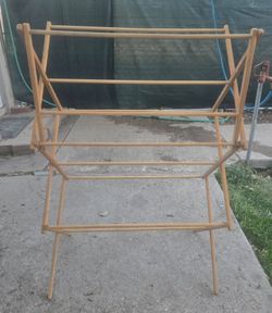 Vtg Portable Wood Clothes Drying Rack Folding Accordion Hardwood Laundry Dowel