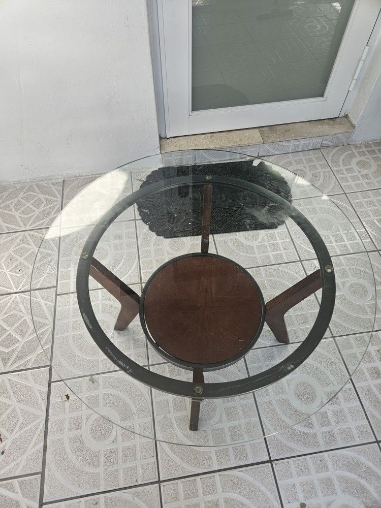 Mesita De Madera Y Cristal