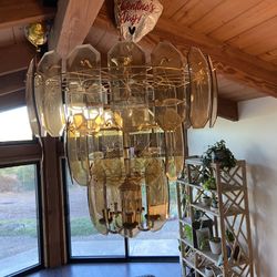 Vintage Amber Glass Chandelier 