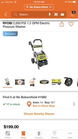 RYOBI 2,000 PSI 1.2 GPM Electric Pressure Washer