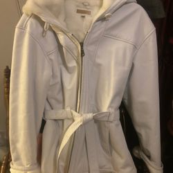 Wilson Leather White Leather Jacket W/ Hood