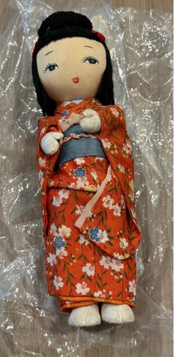 10-Inch Japanese Cloth Doll in Floral Kimono