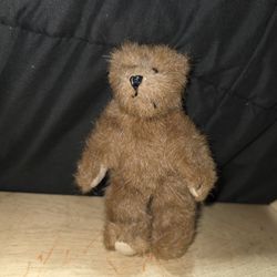 Vintage Miniature Jointed Teddy Bear with Bow Brown Adorable Fuzzy Bear