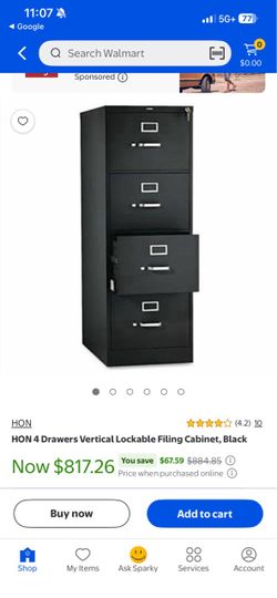 HON 4-Drawer Vertical Lockable Filing Cabinet Black