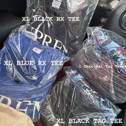 SUPREME XL RX TEE BLACK & BLUE / L Charcoal XL Black Tag Tee Brand New in Hand