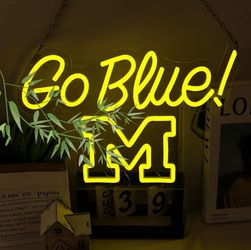 Open Box Michigan Go Blue! M Neon Yellow Wolverines Sign Vibrant LED Light 16x11
