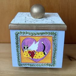 The Constance Collection Wooden Cats Trinket/Jewelry Box w/ Lid 3.25”x4.25” USA
