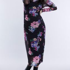 Motherhood Black Floral Long Sleeve Dress/Maternity Dress