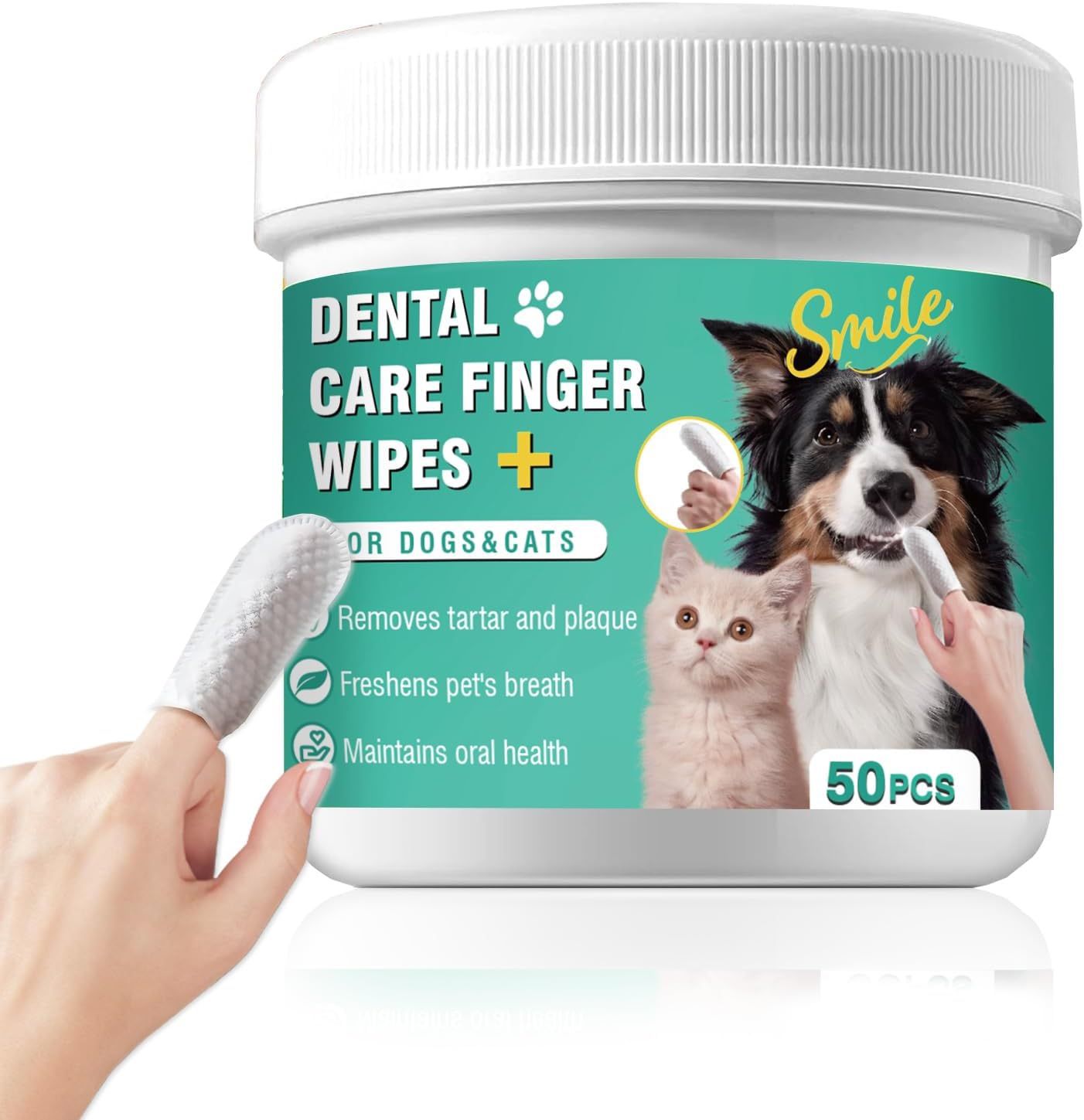 Dog Teeth Cleaning Wipes, Pre-Soaked Tooth Finger Wipes 50pcsFreshening Breath