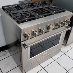 Used Like New KitchenAid 36" Wide 6 Burner Stainless Steel Slide-in Convectional Gas Stove Range Estufa 