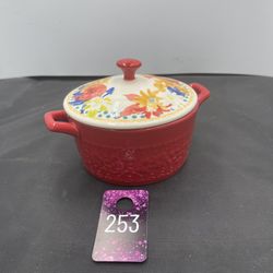 Pioneer Woman Fiona Floral Red 14.4 oz Mini Casserole Stoneware 4 in Tall New