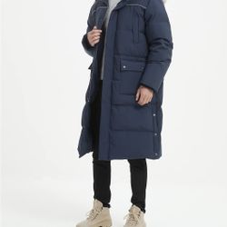 Navy Blue Men’s Long Down Coat - 3XL