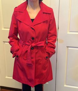 New. Calvin Klein Red Trench Coat With Hood