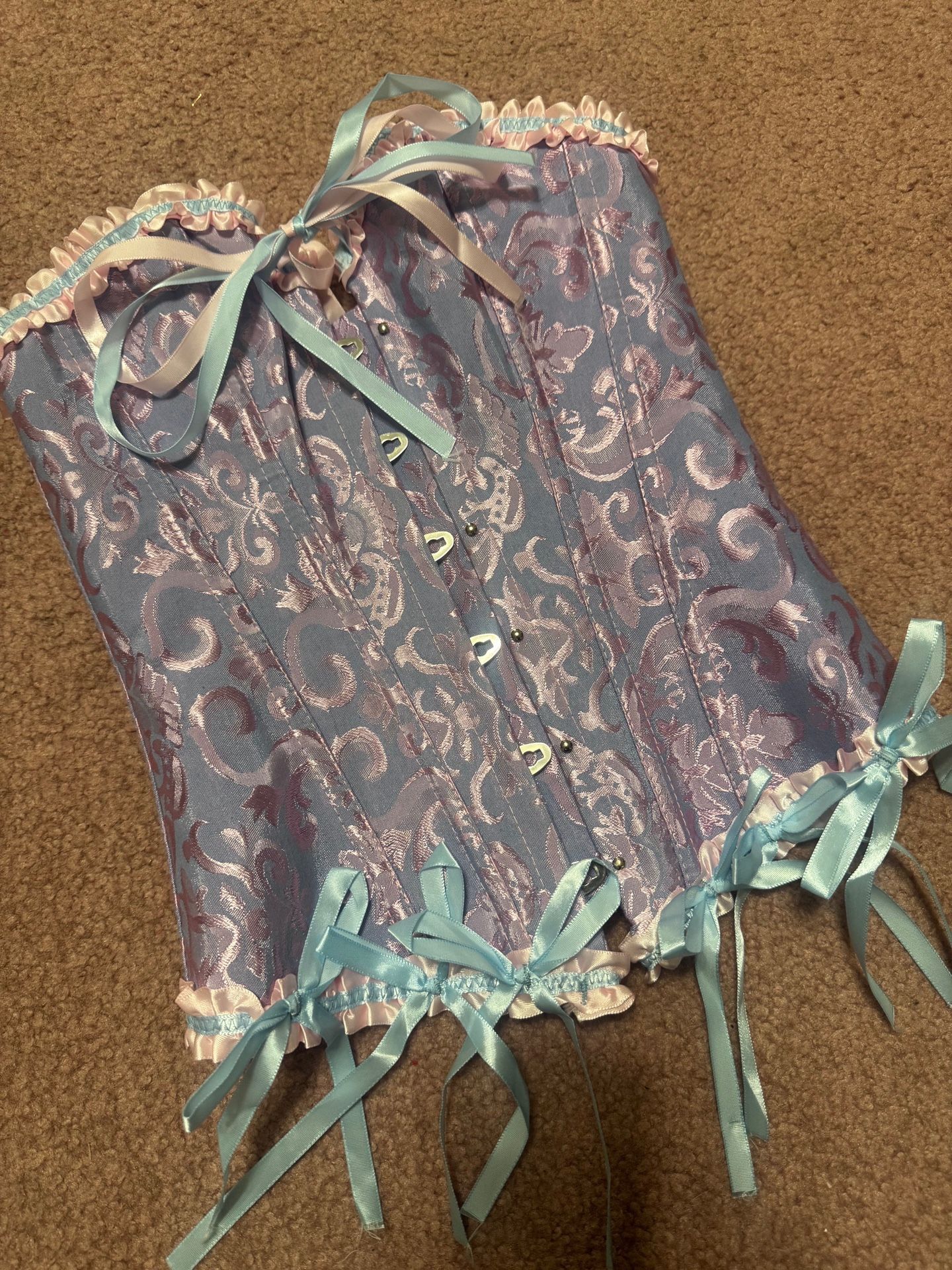 New Xs purple pastel brocade renaissance Victorian corset costume dress regency Gothic