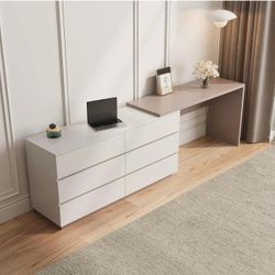 L-Shaped Desk with Drawer, 90 Degree Rotating L-Shaped Computer Desk Large Corner Executive Desk for Home Office Warm White Desk for Writing Work Stud