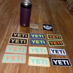 YETI 12 OZ COLSTER SLIM CAN COOLER & Stickers