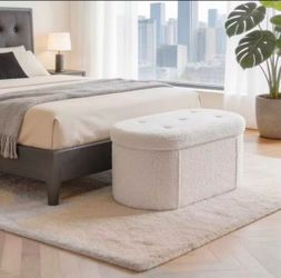 43 Inch Ottoman With Storage, Folding Foot Rest For Living Room & Bedroom, Versatile Home Bench, White