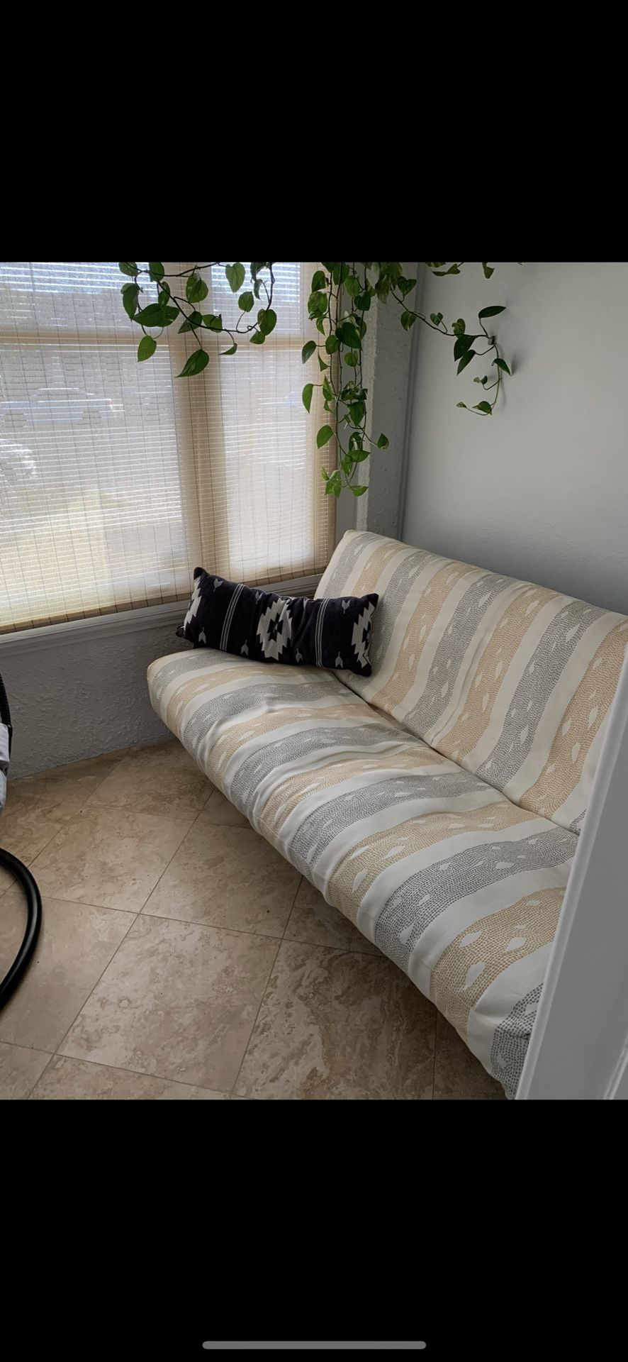 Futon With Wood Frame And Big Comfy Cushion