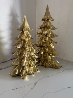 Gold Christmas Tree Figures table top decorations size 14 1/2”&12”tall