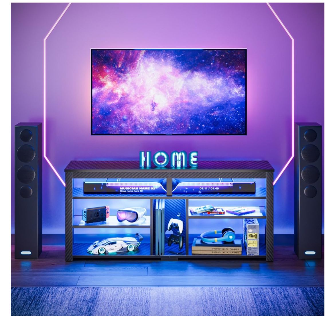 Bestier 70 Inch TV Stand, Tall LED Entertainment Center for 70/75/80 inch TV, Gaming TV Cabinet with Storage for PS5, Modern TV Console for Living Roo
