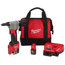 Milwaukee 2550-22 M12 Li-Ion Cordless Rivet Tool Kit w/ (2) 1.5Ah Batt & Charger