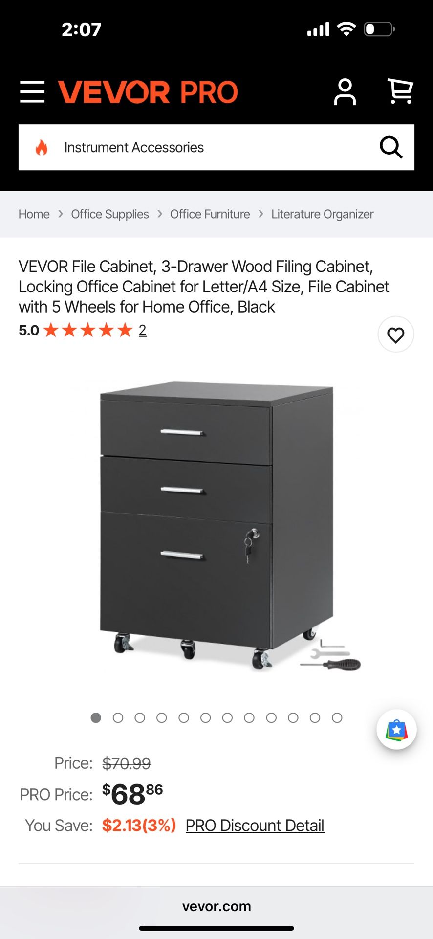 VEVOR File Cabinet, 3-Drawer Wood Filing Cabinet