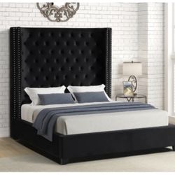 King wingback upholstered headboard with frame