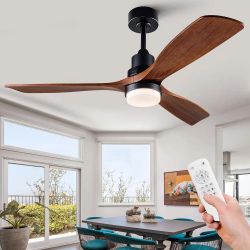 BOOMJOY Dimmable  Large Outdoor Ceiling Fans with Lights and Remote, 3 Blade Wood Big Outdoor Ceiling Fans for Patios, Black Walnut Bedroom Cei