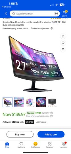 Sceptre New 27-inch Curved Gaming 240Hz Monitor 1500R DP HDMI Build-in Speakers 2026