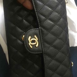 CHANNEL DOUBLE  FLAP CLASSIC  CAVIAR CHAIN SHOULDER BAG