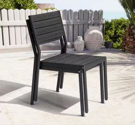 8 PCs Aluminum Frame Stackable Patio Outdoor Dining Chairs with Wood Plastic Composite Panels, Black (Set of 8)