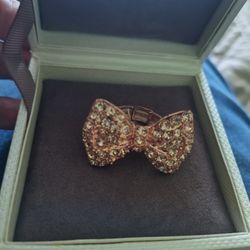 SWAROVSKI STYLE RIBBON BOW TIE GOLD TONE WOMEN'S FASHION STRETCH RING 6 7 8 

