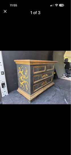 Black Wood Chest with Gold Scroll Painting