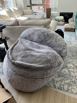 Cordaroy&s Convertible Faux Fur Full Size Bean Bag Chair, Grey, Gray