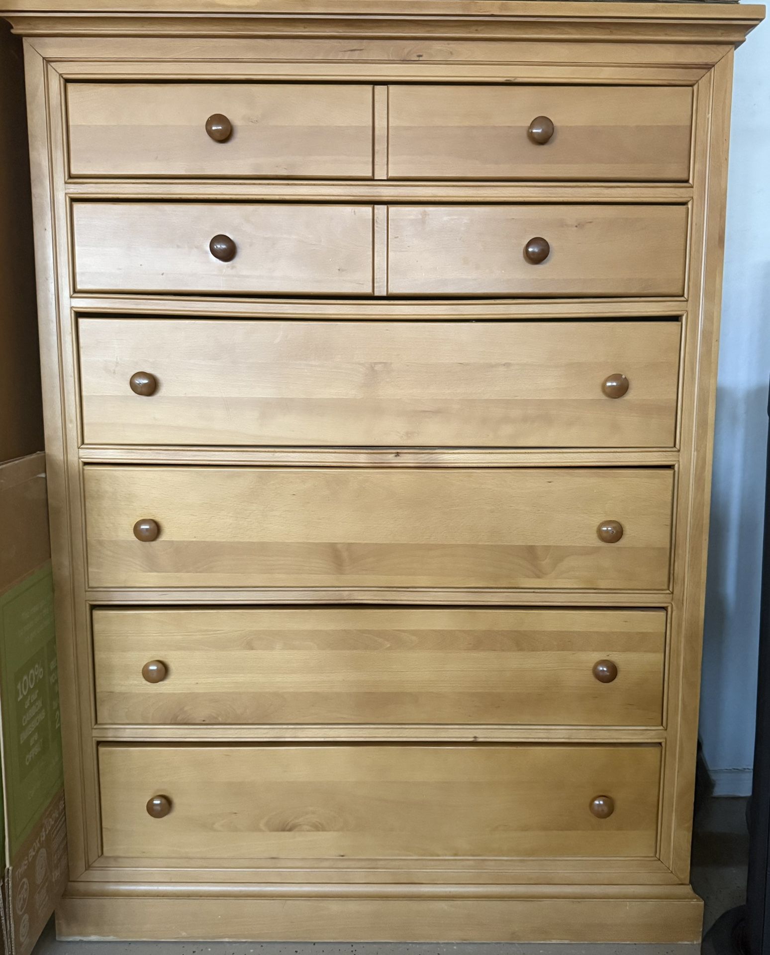 Light Natural Wood Tall Chest of Drawers – 6 Drawer Bamboo-Look Dresser / Highboy
